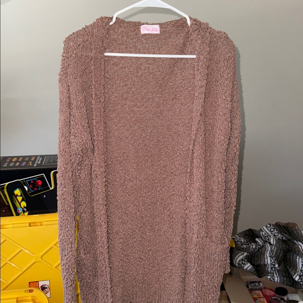 Pink Lily Cozy Textured Cardigan in Brown